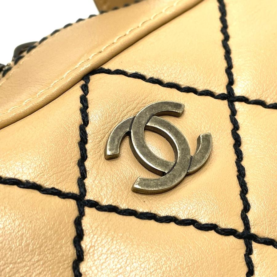 CHANEL Authentic Vintage CC Coco Mark Wild Stitch Tote Bag Handbag Lambskin Beige