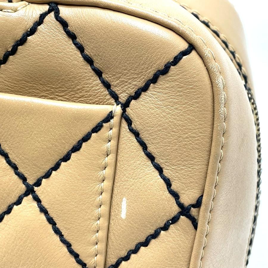 CHANEL Authentic Vintage CC Coco Mark Wild Stitch Tote Bag Handbag Lambskin Beige