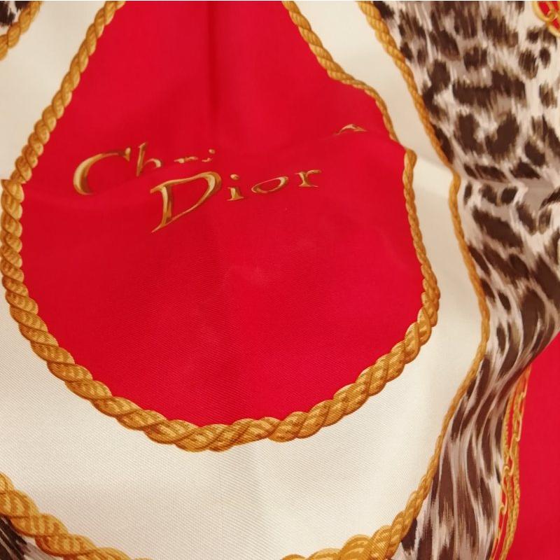 Christian Dior Authentic Vintage Leopard SD Logo Silk Large Scarf Red