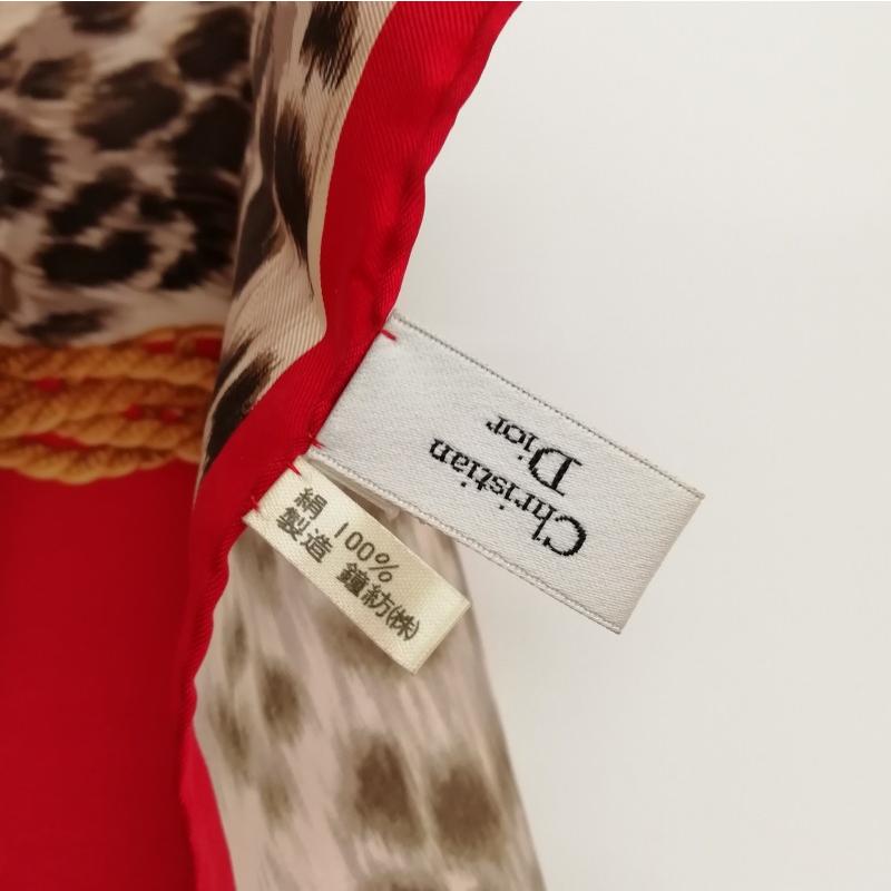 Christian Dior Authentic Vintage Leopard SD Logo Silk Large Scarf Red