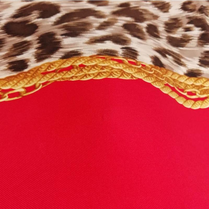 Christian Dior Authentic Vintage Leopard SD Logo Silk Large Scarf Red