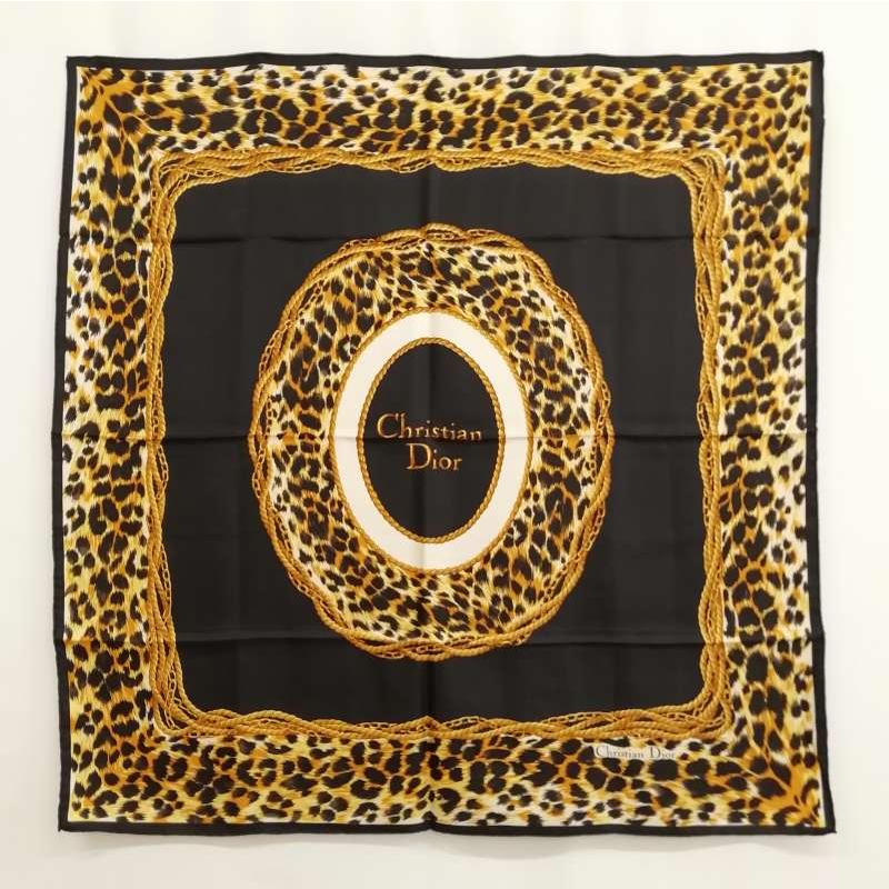 Christian Dior Authentic Vintage Leopard SD Logo Silk Large Scarf Black