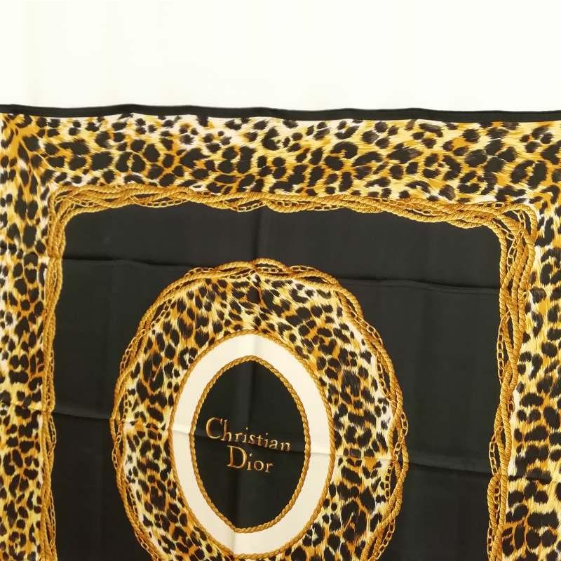 Christian Dior Authentic Vintage Leopard SD Logo Silk Large Scarf Black