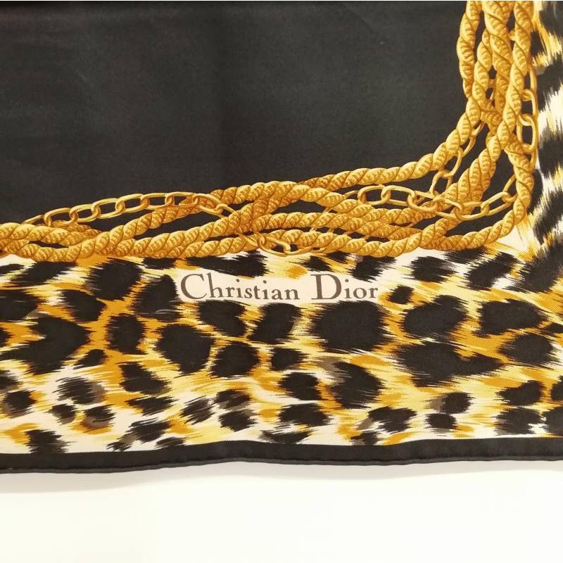 Christian Dior Authentischer Vintage Leopard SD Logo Seidenschal groß Schwarz