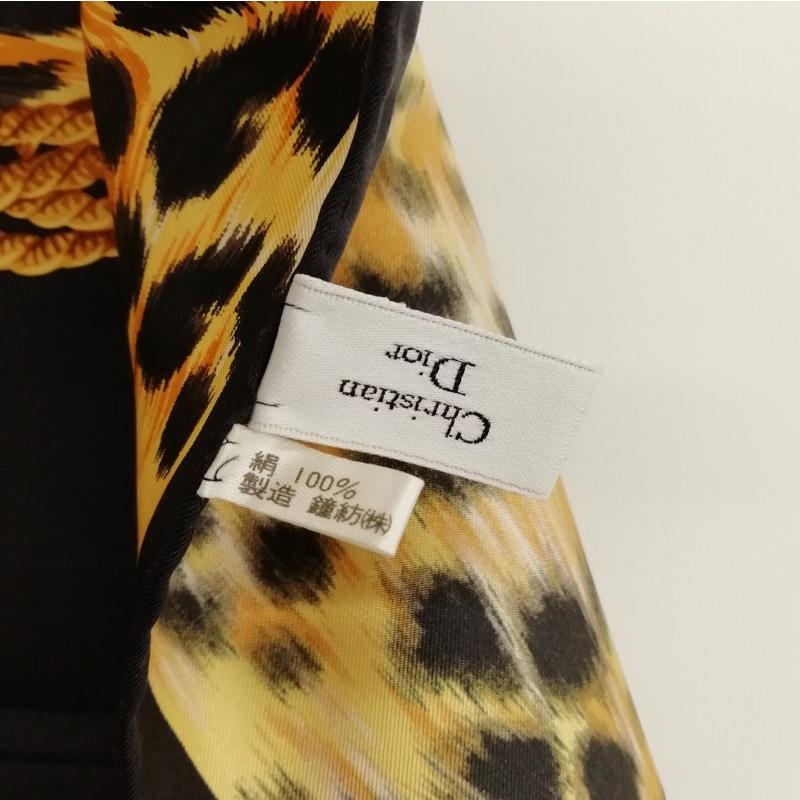 Christian Dior Authentic Vintage Leopard SD Logo Silk Large Scarf Black