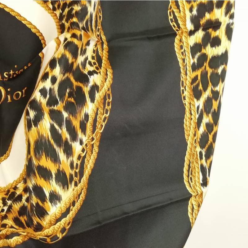 Christian Dior Authentic Vintage Leopard SD Logo Silk Large Scarf Black