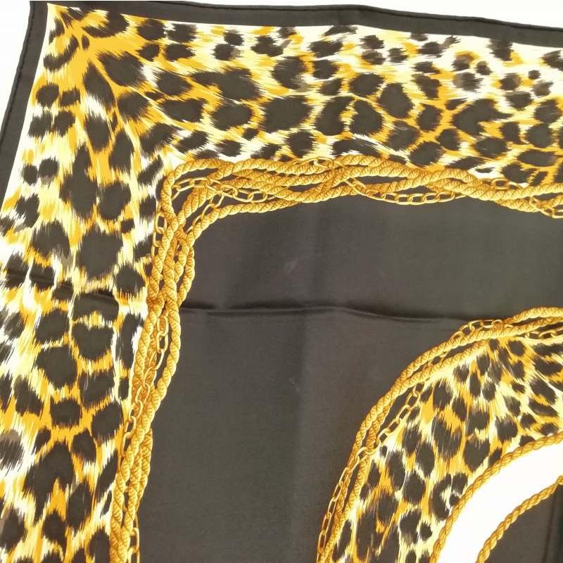 Christian Dior Authentic Vintage Leopard SD Logo Silk Large Scarf Black