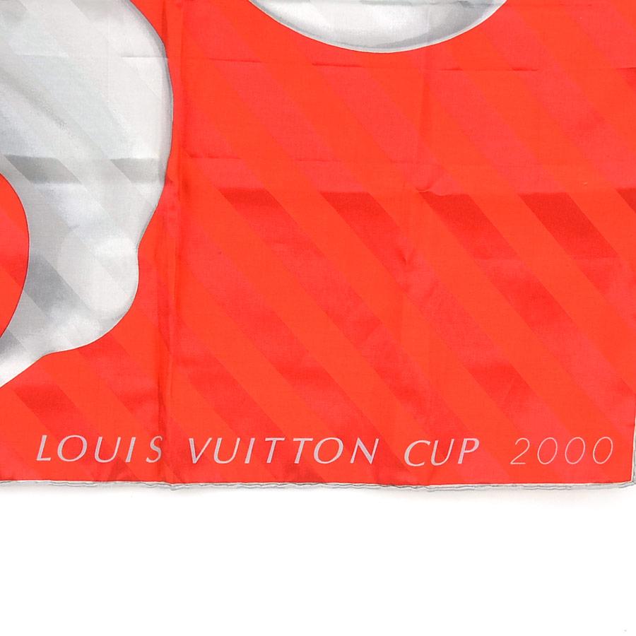 LOUIS VUITTON Authentic Vintage Scarf LOUIS VUITTON CUP 2000 Silk/Cotton Red/Gray