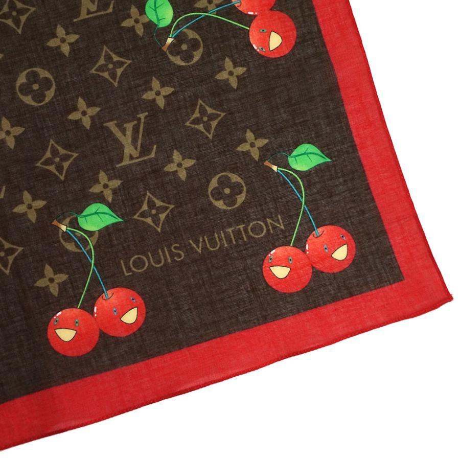 LOUIS VUITTON Authentic Vintage Murakami Cherry Monogram Cherry Bandana Scarf 100% Cotton Brown Red With Box