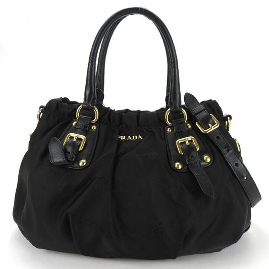 PRADA Authentische Vintage Handtasche Nylon Leder Schwarz Gold Hardware 2-Wege