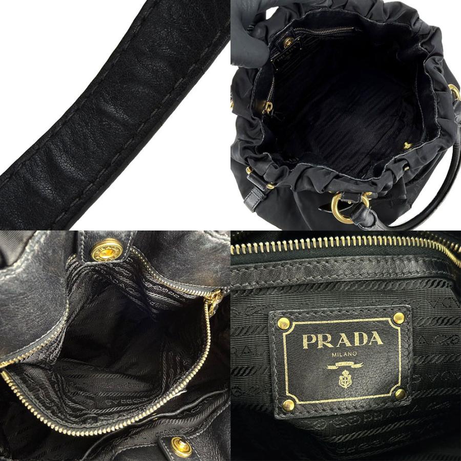 PRADA Authentic Vintage Handbag Nylon Leather Black Gold Hardware 2-Way