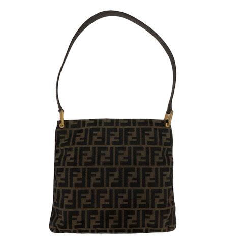 FENDI Authentic Vintage One Shoulder Bag Handbag Zucca Pattern Brown Gold