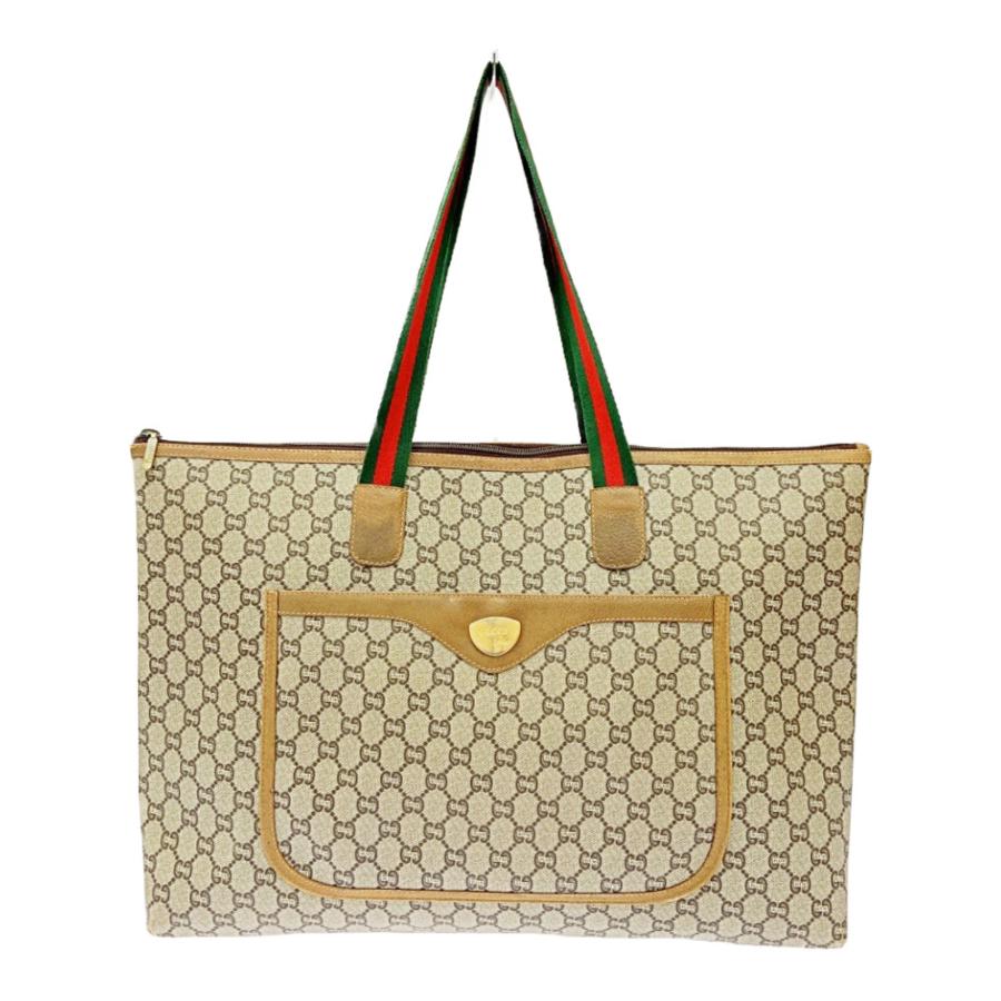 GUCCI Authentic Vintage Plus Sherry Line Tote Bag Beige