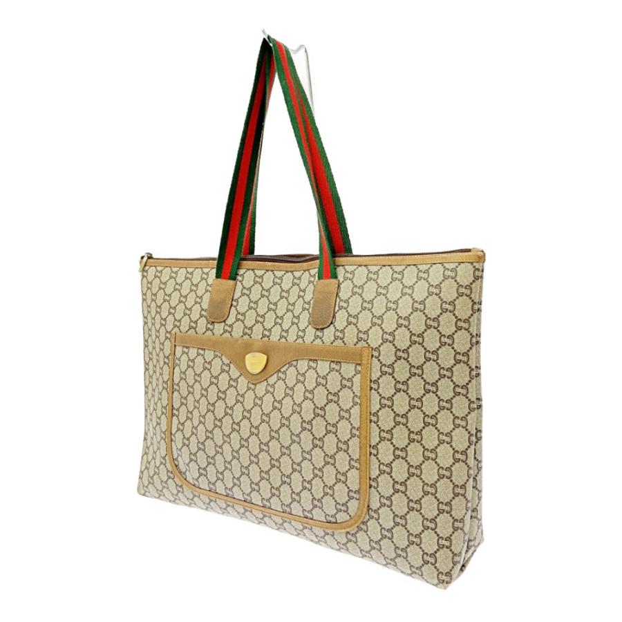 GUCCI Authentic Vintage Plus Sherry Line Tote Bag Beige