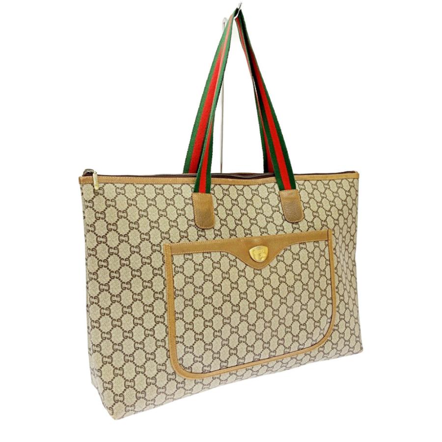 GUCCI Authentic Vintage Plus Sherry Line Tote Bag Beige