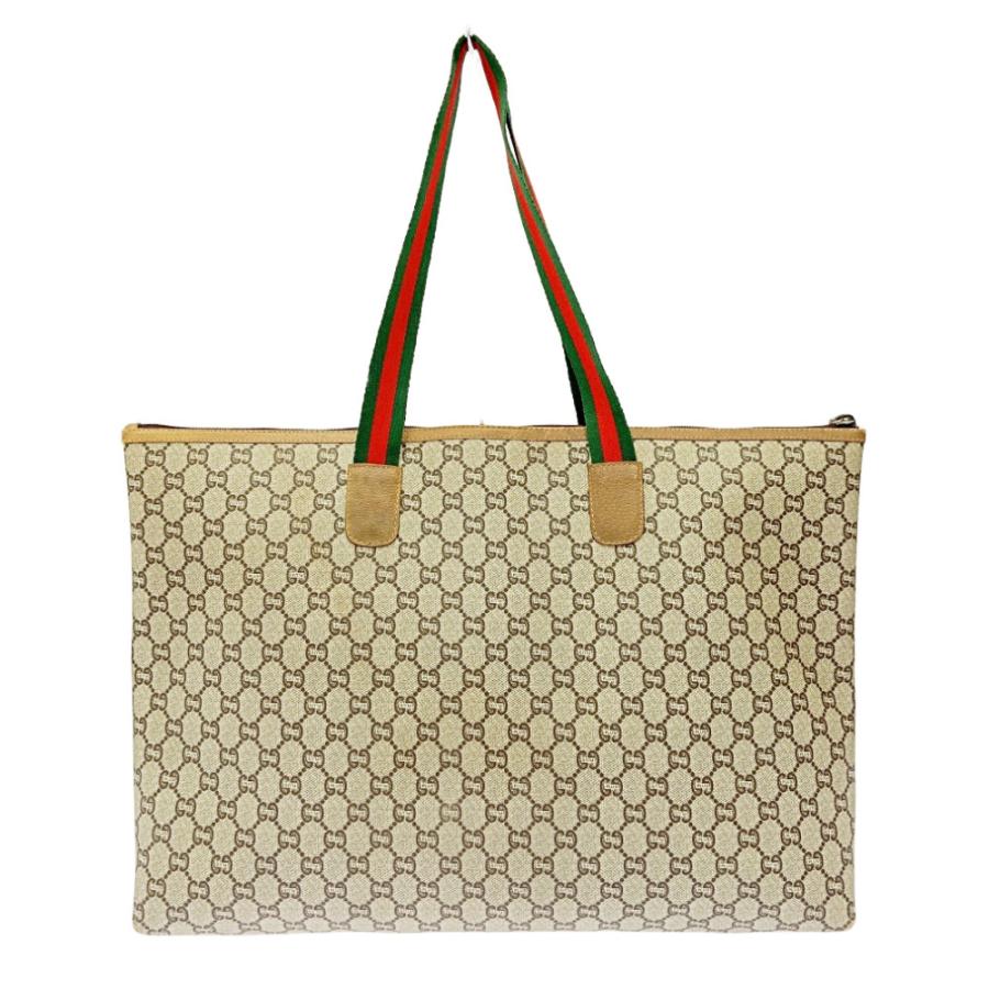 GUCCI Authentic Vintage Plus Sherry Line Tote Bag Beige