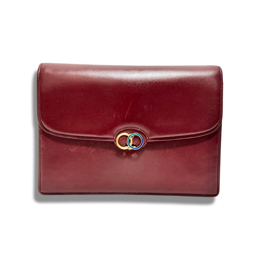 GUCCI Authentic Vintage Leather Clutch Bag Second Bag Bordeaux