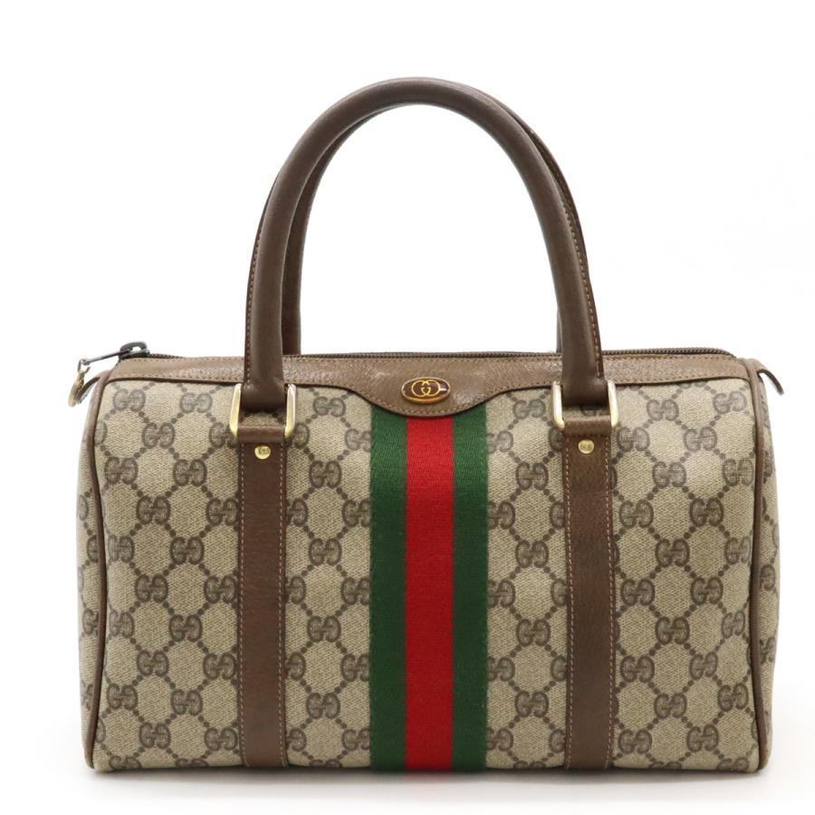 GUCCI Authentische Vintage GG Plus Sherry Line Handtasche Mini Boston Tasche PVC Leder Beige