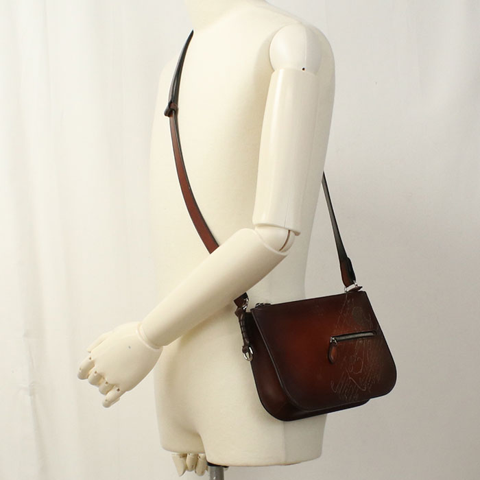 Berluti Sienna Messenger Bag Calligraphy Shoulder Bag leather mens