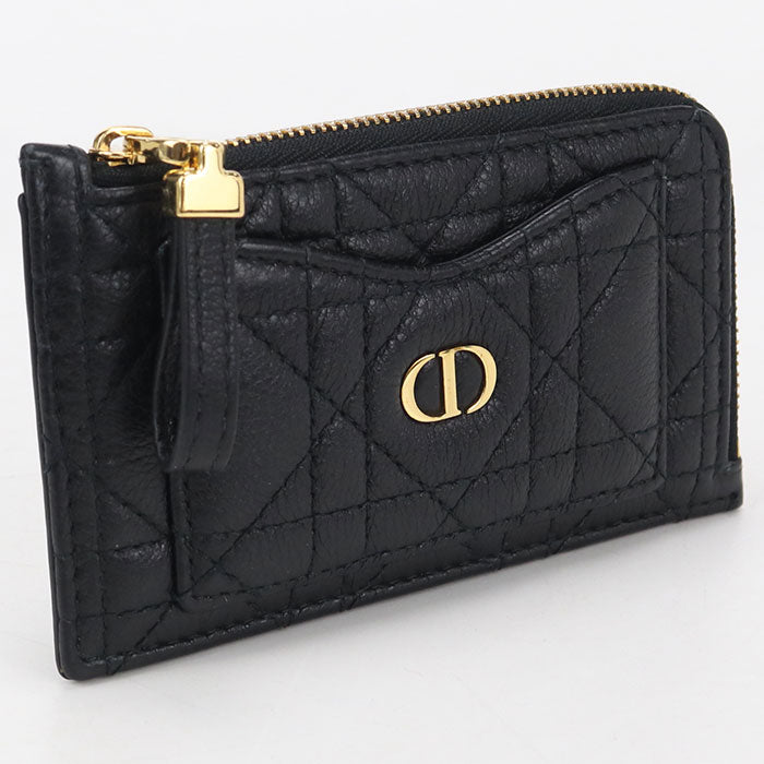 Dior Zip card holder dior caro Coin Pocket Calfskin Women's