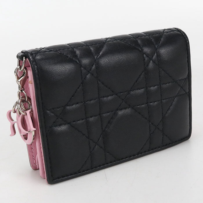 Dior Bloom Card Holder Lady Dior Folded wallet lambskin Women's