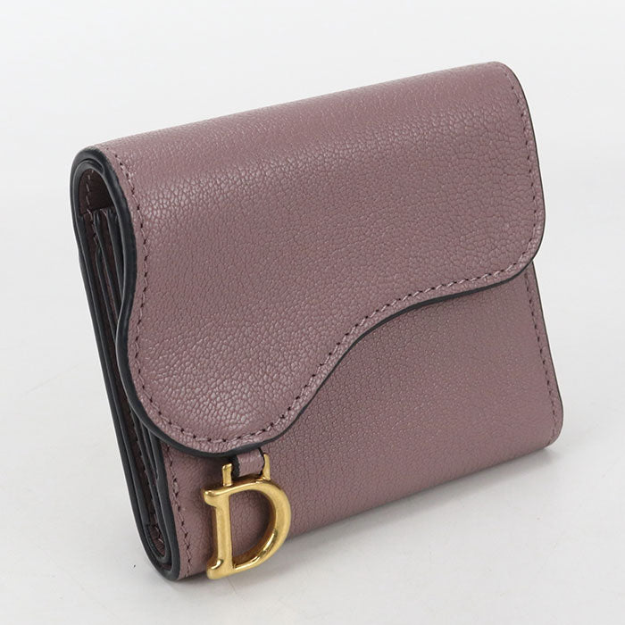 Dior Lotus Wallet saddle Three fold wallet/Goatskin Women's