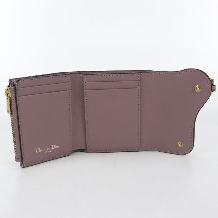 Dior Lotus Wallet saddle Three fold wallet/Goatskin Women's