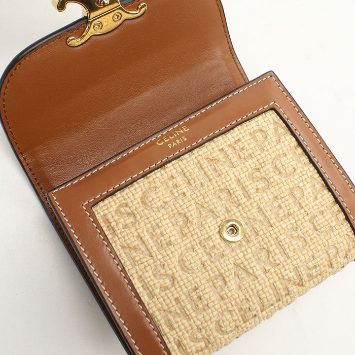 CELINE Small flap wallet Triomphe 10D78 Tri-fold wallet Raffia/leather Women's