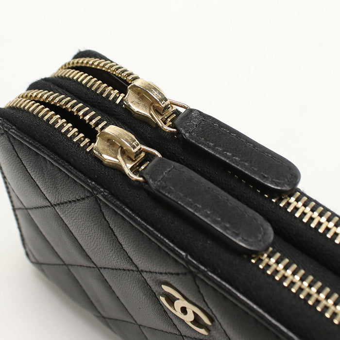 CHANEL Round W Zip Wallet PurseZip Around lambskin 20788480 Women