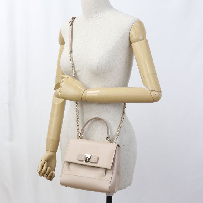 FERRAGAMO 2WAY Vala Ribbon 21 F570 Handbag Calfskin Women