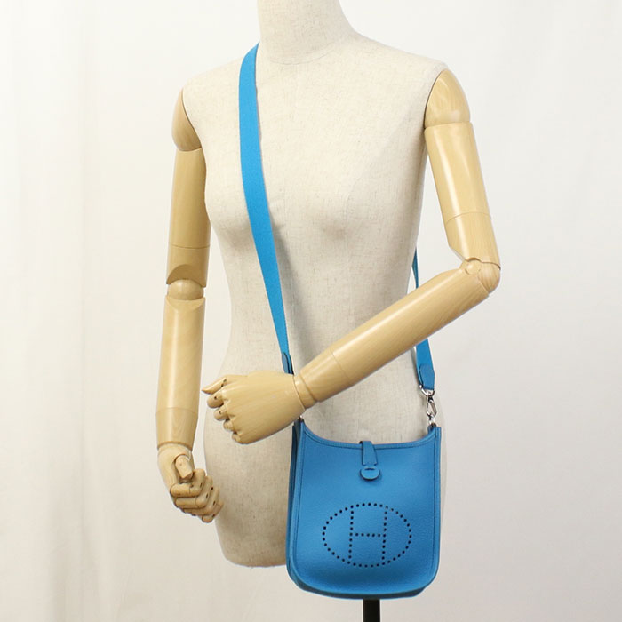 HERMES Evelyn TPM Diagonal Shoulder bag Taurillon Clemence Blue Frida Women