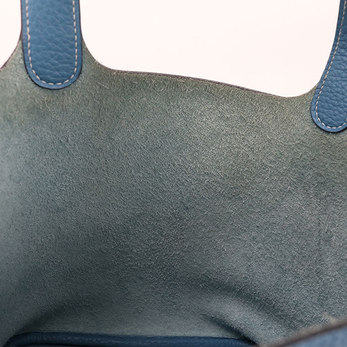 HERMES Picotan Lock PM Handbag / Taurillon Clemence Blue gene Women