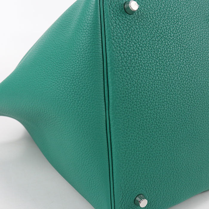 HERMES Pico Tan Lock MM Handbag / Taurillon Clemence Veil Jade Women