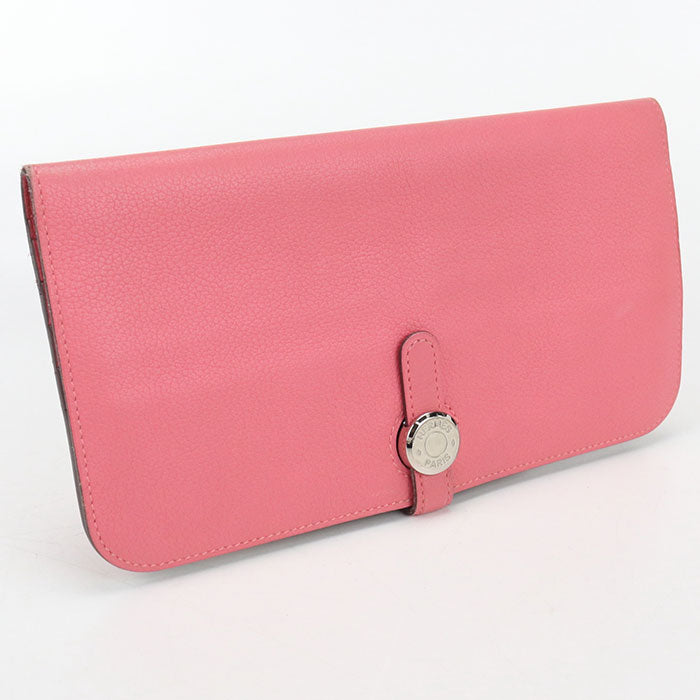 HERMES Dogon Long Long wallet with double fold coin purse Evercolor Rose azare Women's