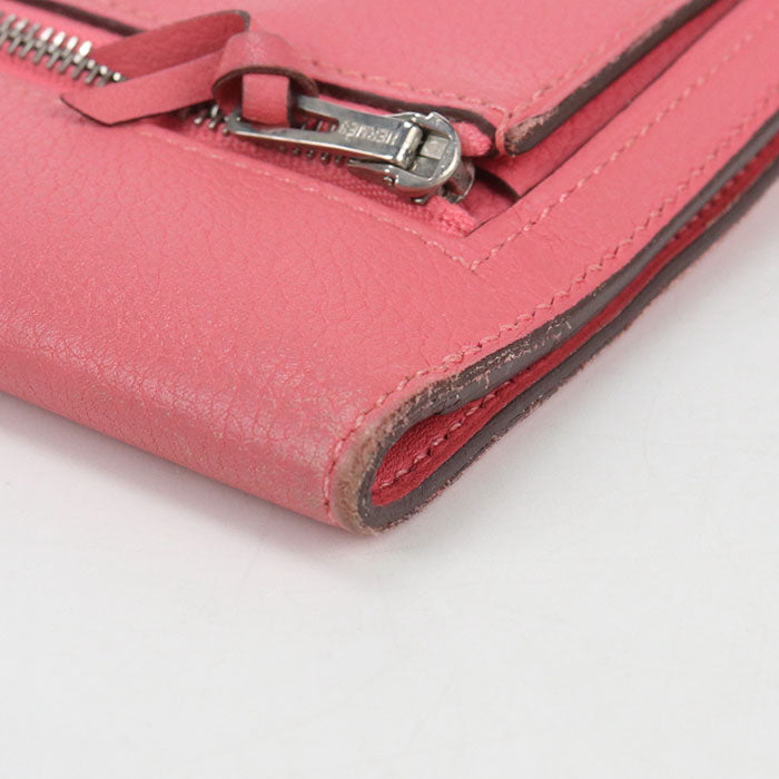 HERMES Dogon Long Long wallet with double fold coin purse Evercolor Rose azare Women's