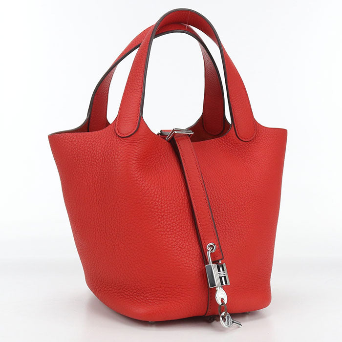 HERMES Picotan Lock PM Handbag Taurillon Clemence Rouge Kazak Women's