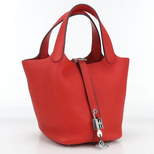 HERMES Picotan Lock PM Handbag Taurillon Clemence Rouge Kazak Women's