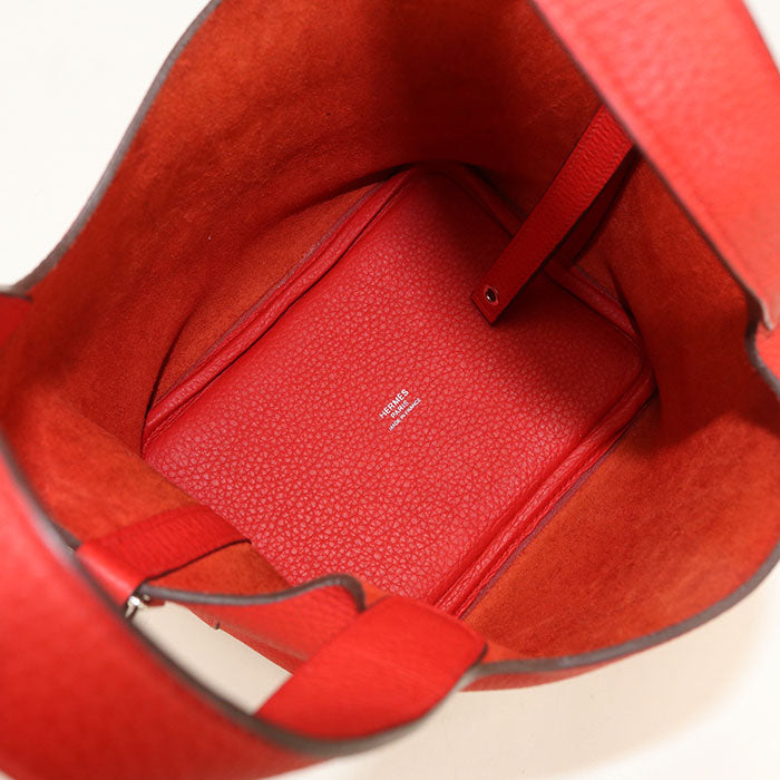 HERMES Picotan Lock PM Handbag Taurillon Clemence Rouge Kazak Women's