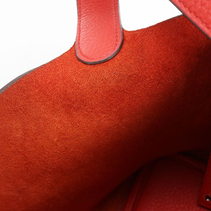 HERMES Picotan Lock PM Handbag Taurillon Clemence Rouge Kazak Women's