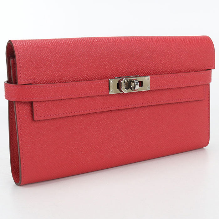 HERMES Kelly wallet Long wallet with double fold coin purse Epsom Bougainvillea Women's