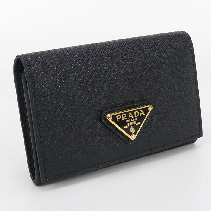 PRADA Card Case saffiano triangle name card holder leather Women