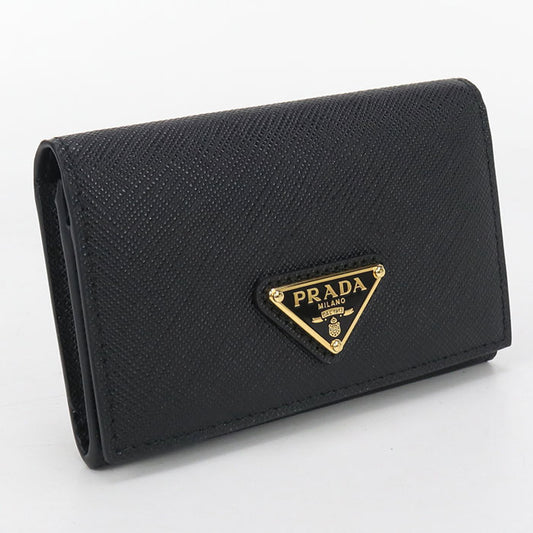 PRADA Card Case saffiano triangle name card holder leather Women