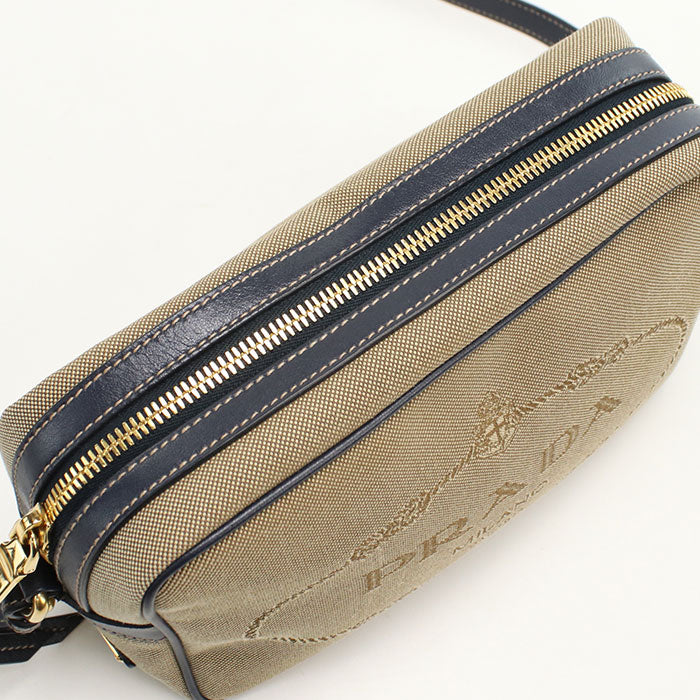 PRADA Logo jacquard 1BH089 Diagonal shoulder bag canvas/leather Women