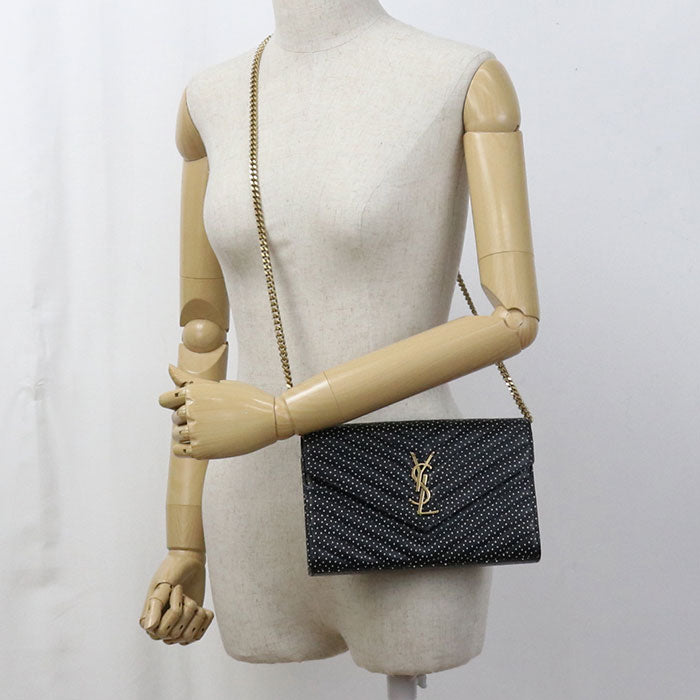 SAINT LAURENT Cassandra 377828 BOW01 1000 Chain wallet leather Women